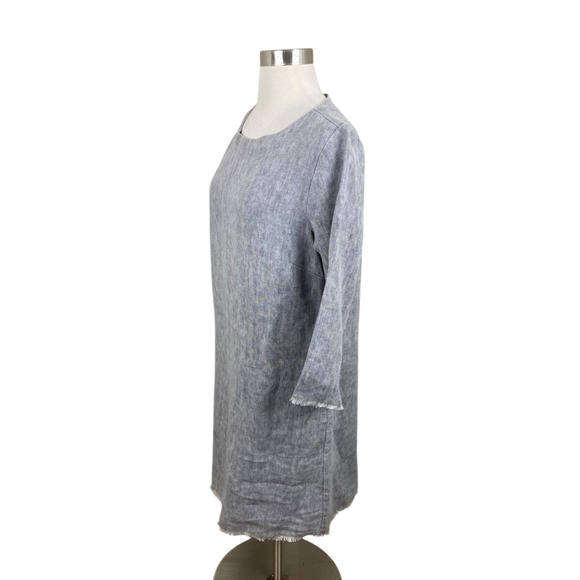 Studio 412 Gray Linen Raw Hem Shift Dress Size M Lagenlook Minimalist Pockets - Picture 2 of 4